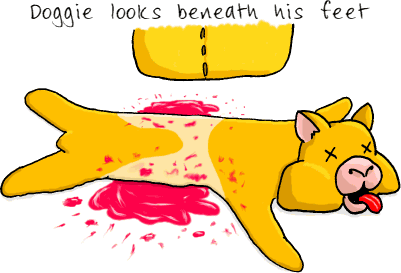 GFX: Doggie looks beneath his feet